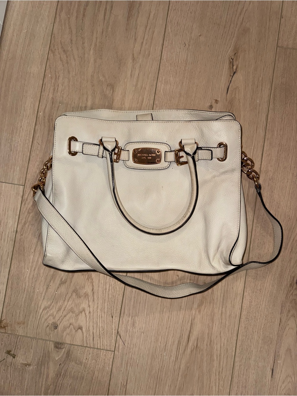 Michael Kors Cream Leather Satchel with Rose Gold Hardware